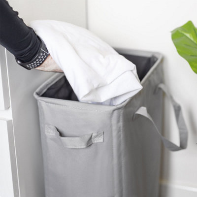 Produktbild von RETSAMV Foldable Wäschekorb Schmal Mit Deckel 45L – Laundry Basket Aus Leinenoptik Mit Reißverschluss-Innenbeutel – Für Schlafzimmer, Bad, Waschküche (Black