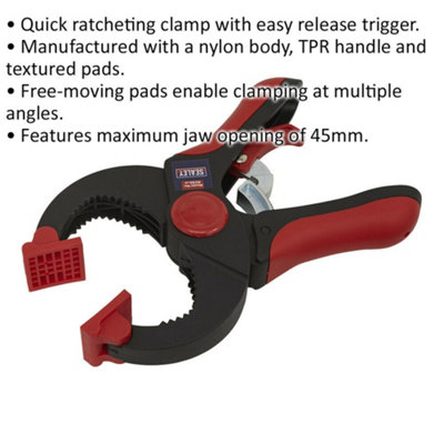 45mm Quick Ratchet Clamp - Easy Release Trigger - 45mm Jaw - Free-moving Pads