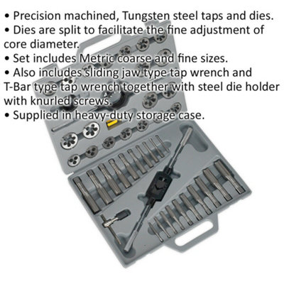 45pc Metric Tap & Split Die Set - M6 to M24 - Manual Bar & Socket Threading Tool