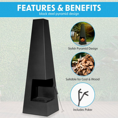 45x150cm BLACK STEEL Chininea Wood Burner - Fire Pit Garden Heater Outdoor