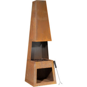 45x150cm CORTEN STEEL Chininea Wood Burner - Firewood Storage Garden Heater Rust