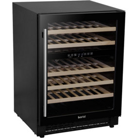 46 Bottle Freestanding Wine Cellar Cooler Fridge & Wood Shelves - BLACK & GLASS