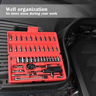 46 Piece 216 Socket Set 1/4 Large Tool Ratchet Wrench Kit