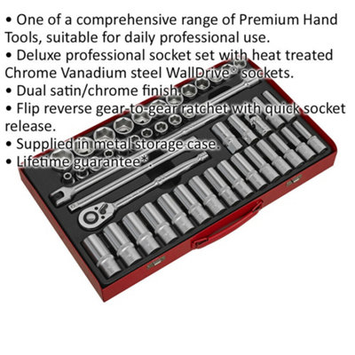 46-Piece Metric Socket Set with Ratchet Handle - 1/2 Inch Drive