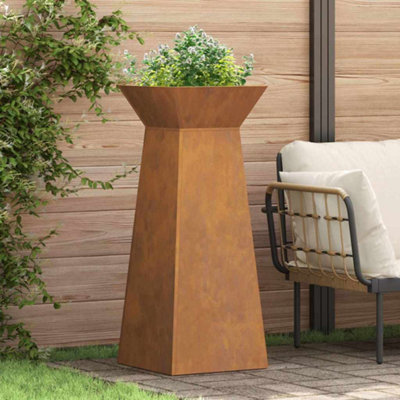 B&Q -  Garden Pillar Planter With Bowl 40X40X100 Cm Weathering Steel