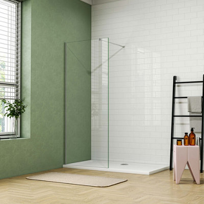Probaty Bathrooms Walk In Wet Room Shower Screen Optional Flipper Enclosure Nano Easy Clean Glass 900mm from B&Q