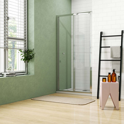 Probaty Bathrooms 760mm Bi Folding Glass Shower Enclosure Door With Shower Tray 800X760mm from B&Q