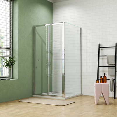 Probaty Bathrooms 760mm Bifold Shower Enclosure Door Glass Screen Walk In Cubicle Panel 760mm With Shower Tray 760X760mm from B&Q