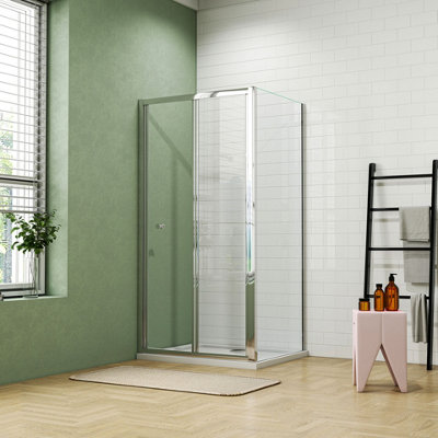 Probaty Bathrooms 760mm Bifold Shower Enclosure Door Glass Screen Walk In Cubicle Panel 800mm With Shower Tray 800X760mm from B&Q