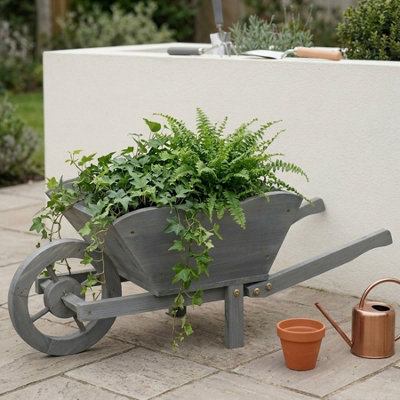 Garden Greatness Rustic Wooden Wheelbarrow Garden Planter from B&Q