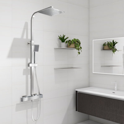 Sline Wall-Mounted Thermostatic Mixer Shower 8 Inch Rainfall Showerhead Handheld 1.5M Hose Chrome from B&Q