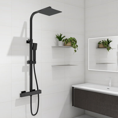 Sline Wall-Mounted Thermostatic Mixer Shower 8 Inch Rainfall Showerhead Handheld 1.5M Hose Matte Black from B&Q