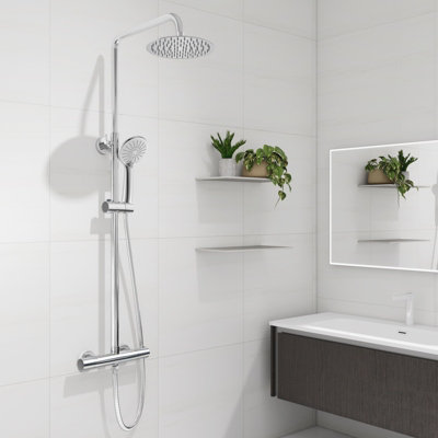 Sline Chrome Thermostatic Mixer Shower 3-Mode Handheld Head Rainfall Shower Chrome Anti-Scald from B&Q