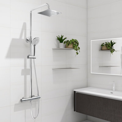 Sline Thermostatic Mixer Shower 3-Mode Handheld Head Anti-Scald Chrome Wall-Mounted from B&Q