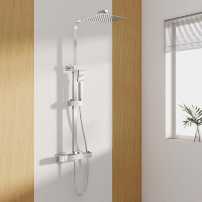 Sline Chrome Wall-Mounted Thermostatic Mixer Shower 8 Inch Rainfall Handheld 1.5M Flexible Hose Pressure Balance from B&Q