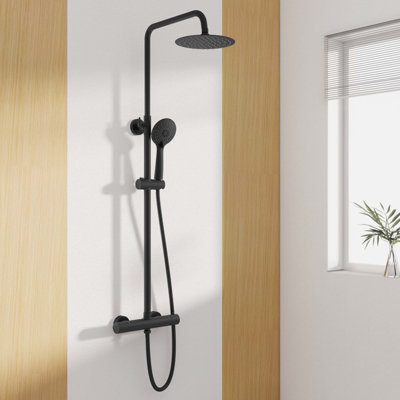 Sline Matte Black Thermostatic Mixer Shower 3-Mode Handheld Rainfall Head Anti-Scald Valve Easy Install from B&Q