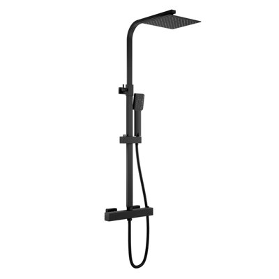 Sline Anti-Scald Wall Mounted Thermostatic Mixer Shower Set With Rainfall Shower & Adjustable RailMatt Black from B&Q