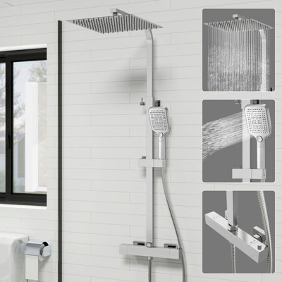 SLINE Bathroom Thermostatic Mixer Shower Set 12" Rainfall Head & HandheldChrome Finish from B&Q
