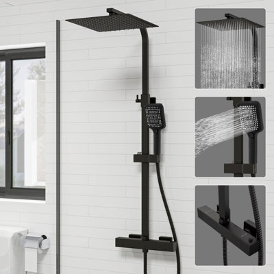 SLINE Bathroom Thermostatic Mixer Shower Set 12" Rainfall Head & HandheldMatte Black from B&Q