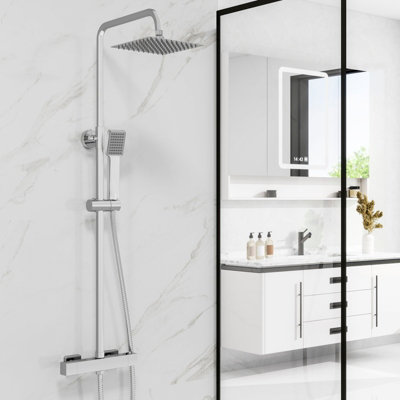 Sline Thermostatic Mixer Shower Set With Rainfall Overhead Shower Brass Valve Body Height Adjustable Chrome from B&Q