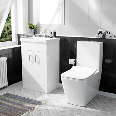 B&Q -  500mm Basin Vanity & Rimless Close Coupled Modern Toilet White