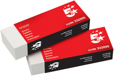 Fivestar 5 Star Office Plastic Eraser Paper-Sleeved 60X21X12mm Pack 10 from B&Q