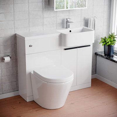 Nes Home Right Hand Basin Vanity UnitWith Black HandlesWc Unit & Rimless Toilet from B&Q