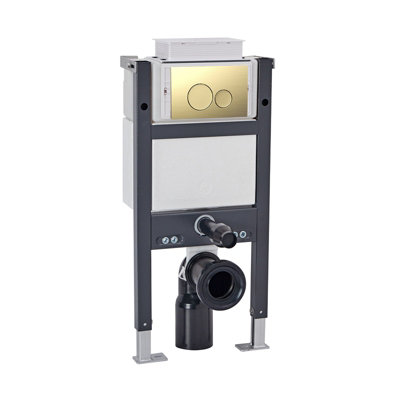 Nes Home Top Or Front Wall Hung Toilet Frame Brushed Brass Flush Round Buttons from B&Q