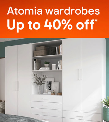 Shop up to 40% off Atomia wardrobes. Includes GoodHome Atomia White Chipboard Bedroom storage unit. Terms & conditions apply, see the *Promotional terms & conditions at the end of the page.