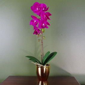 46cm Artificial Orchid Dark Pink / Gold