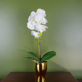 46cm Artificial Orchid White / Gold