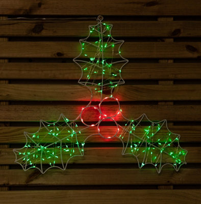 46cm Light up Holly with Berries Christmas Silhouette with Red and Green LEDs