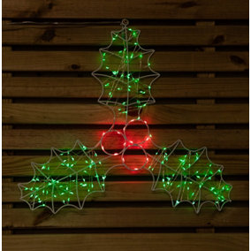 46cm Light up Holly with Berries Christmas Silhouette with Red and Green LEDs