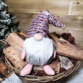 46cm Plush Christmas Bearded Gonk with Pink & Silver Sequined Hat Christmas Decoration