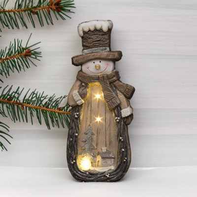 46cm Snowman Scene Figurine Christmas Resin Battery Operated LEDs Decoration