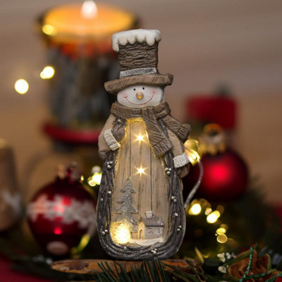 46cm Snowman Scene Figurine Christmas Resin Battery Operated LEDs Decoration
