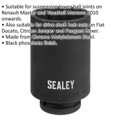 46mm Deep Impact Socket Bit for Renault and Vauxhall - 12-Point Ball Joint Tool