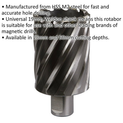 46mm x 50mm Depth Rotabor Cutter - M2 Steel Annular Metal Core Drill 19mm Shank