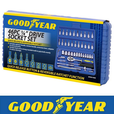 46pc 1/4" Drive Socket Set Ratchet Wrench Tool Quick Release Reversible ...