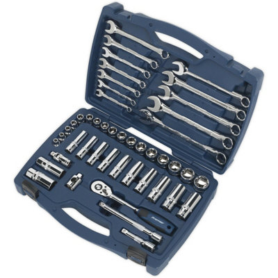 46pc PREMIUM Deep Socket & Ratchet Handle Set - 3/8" Square Drive 6 Point Metric