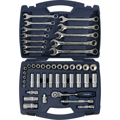 46pc PREMIUM Deep Socket & Ratchet Handle Set - 3/8" Square Drive 6 Point Metric