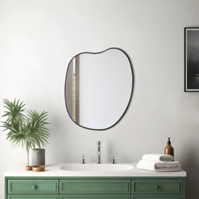 47.5cm W x H 61cm H Irregular Wall Mounted Black Metal Framed Bathroom Mirror Decorative