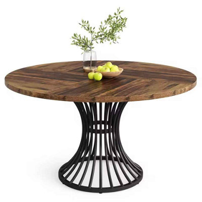47 Inch Round Farmhouse Dining Table for 4-6 People Industrial Style