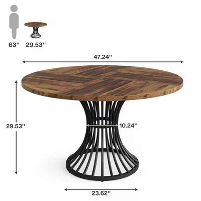 47 Inch Round Farmhouse Dining Table for 4-6 People Industrial Style