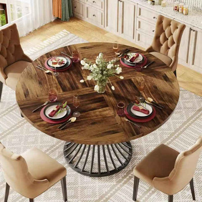 47 Inch Round Farmhouse Dining Table for 4-6 People Industrial Style