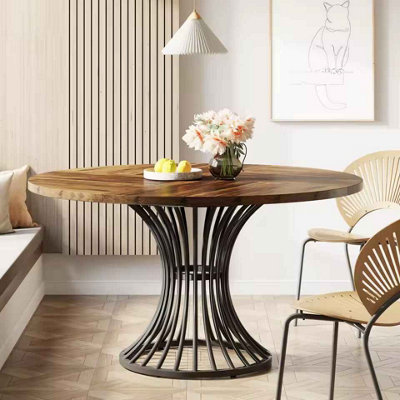 47 Inch Round Farmhouse Dining Table for 4-6 People Industrial Style