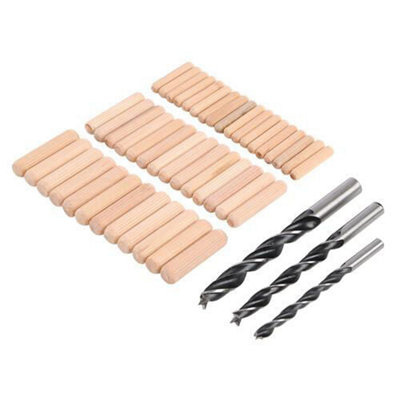 47 Piece Dowel & Bit Set 3 Wood Boring Drill Bits 6mm 8mm 10mm Diameters