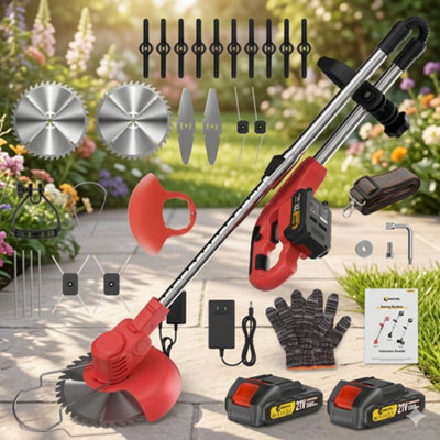 Cordless 21V Grass Trimmer Strimmer Weed CutterRed2 Batteries from B&Q