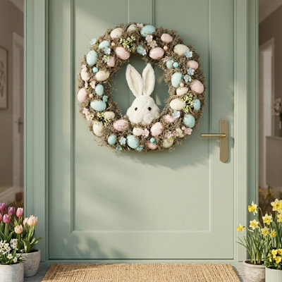 Garden Greatness Easter Wreath Pastel Eggs & White Rabbit from B&Q