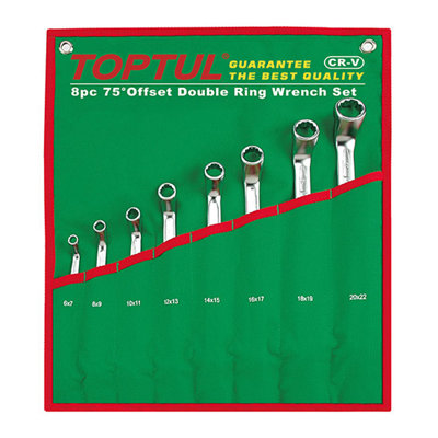 Toptul 75 Degree Offset Double Ring Wrench Set Pouch Bag Green Satin Chrome Finished from B&Q